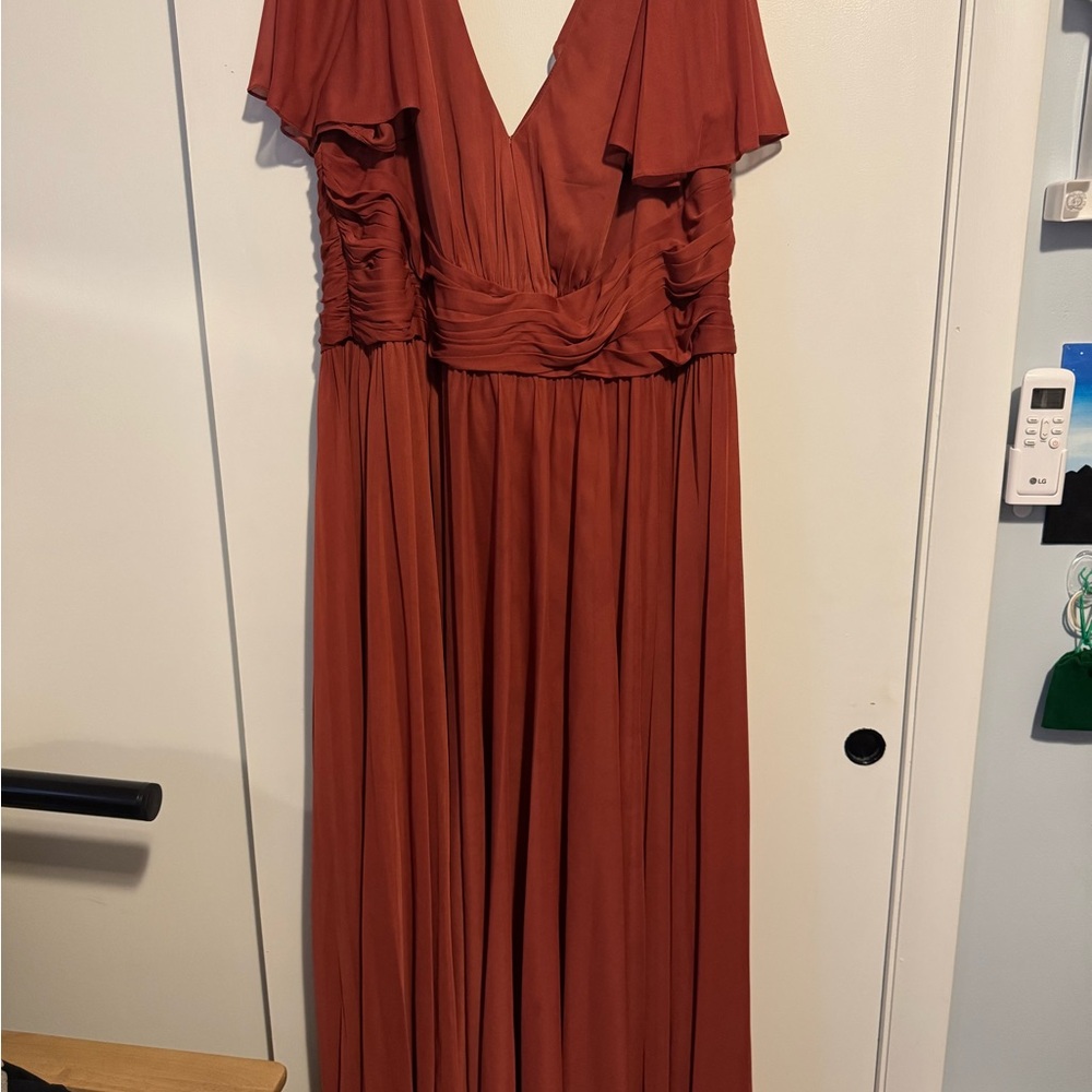 David's Bridal Rust V-Neck Dress